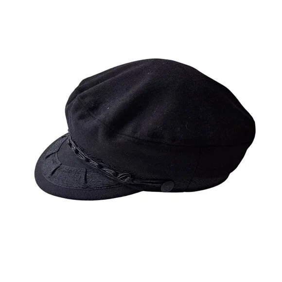 Black Greek Fisherman Cap 85% Wool 15% Nylon Fiddler Biker Sailor Sz Mens 7 1/8 - Picture 4 of 8